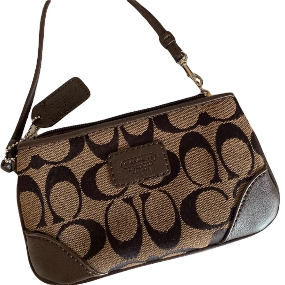 Coach Wristlet Purse Luxury Signature Monogram Classic CC Print Neutral Brown